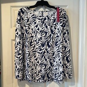 Lilly Pulitzer Navy and White Long Sleeve Blouse